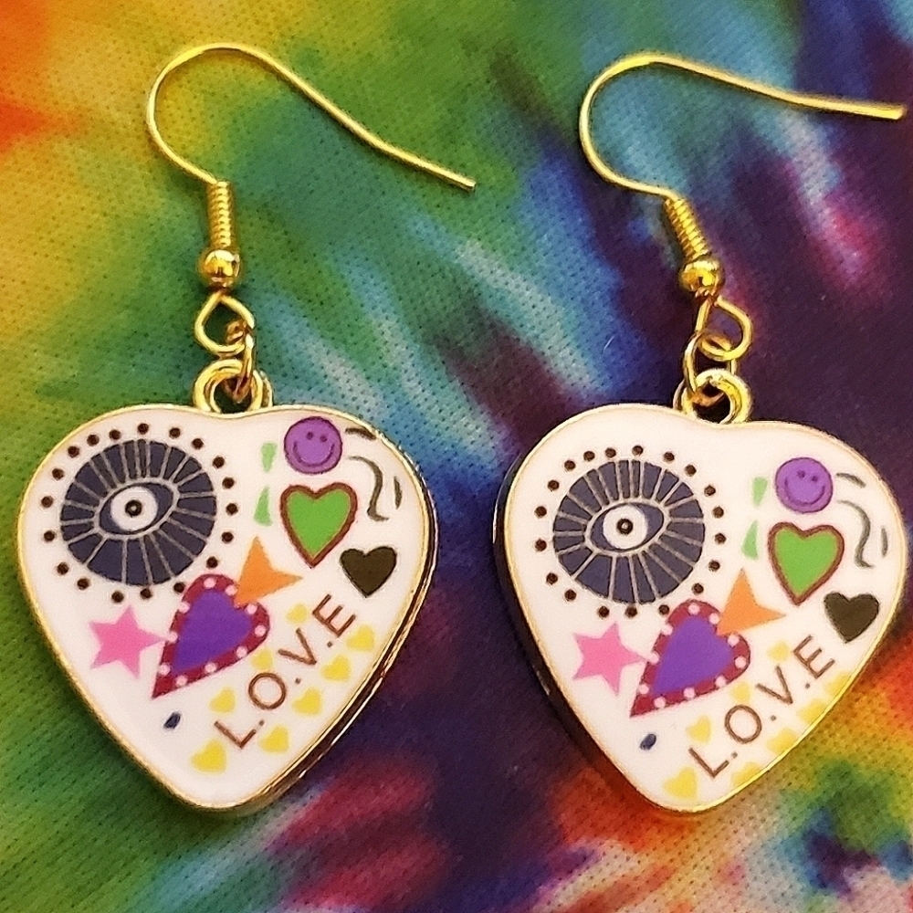 Handmade Heart Shaped Doodle Love Yourself Earrings